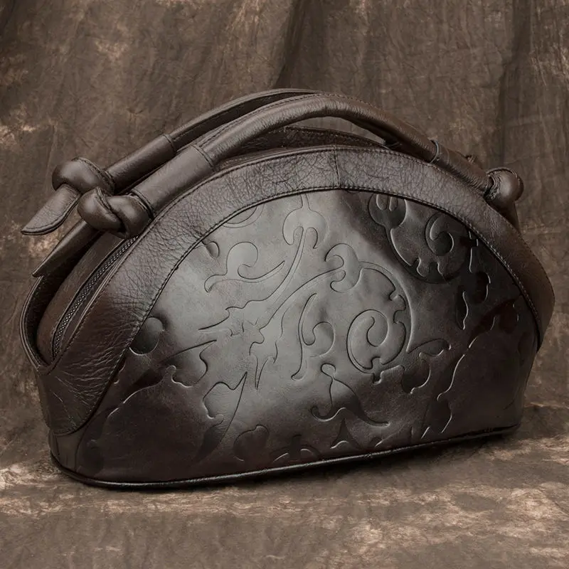 

Embossed Floral Genuine Leather Handbag Women Small Real Cow Leather Tote Bag Shell Fashion Ladies Shoulder or Crossbody Bag