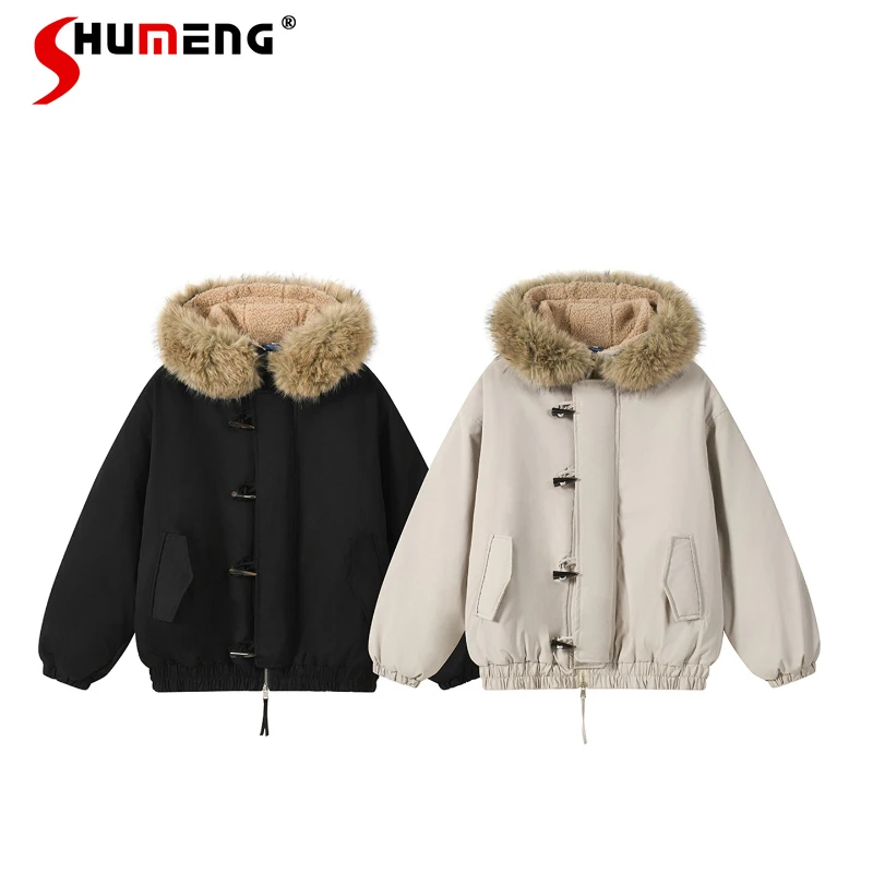 

Men's 2025 Winter New Trendy Hooded Thickened Parkas American Style Loose Couple Warm Versatile Parkas Long Sleeve Stylish Coats