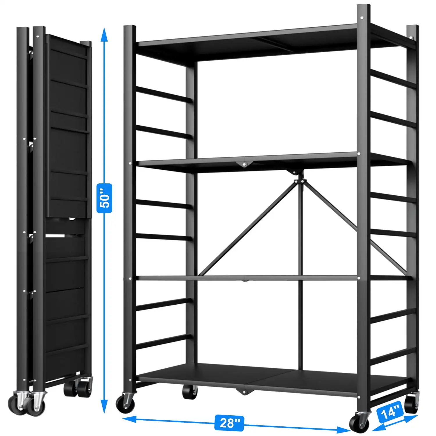 4-laags opbergrek Opvouwbare opbergplanken Draadrek Verstelbare plank Zwaar metalen plank Capaciteit van 250 lbs