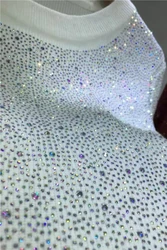 New In Knitwear White Pullover Autumn Spring Slim Fit High Street Sparkle Rhinestone Women's Sweater Y2K Jumpers Top pull femmes