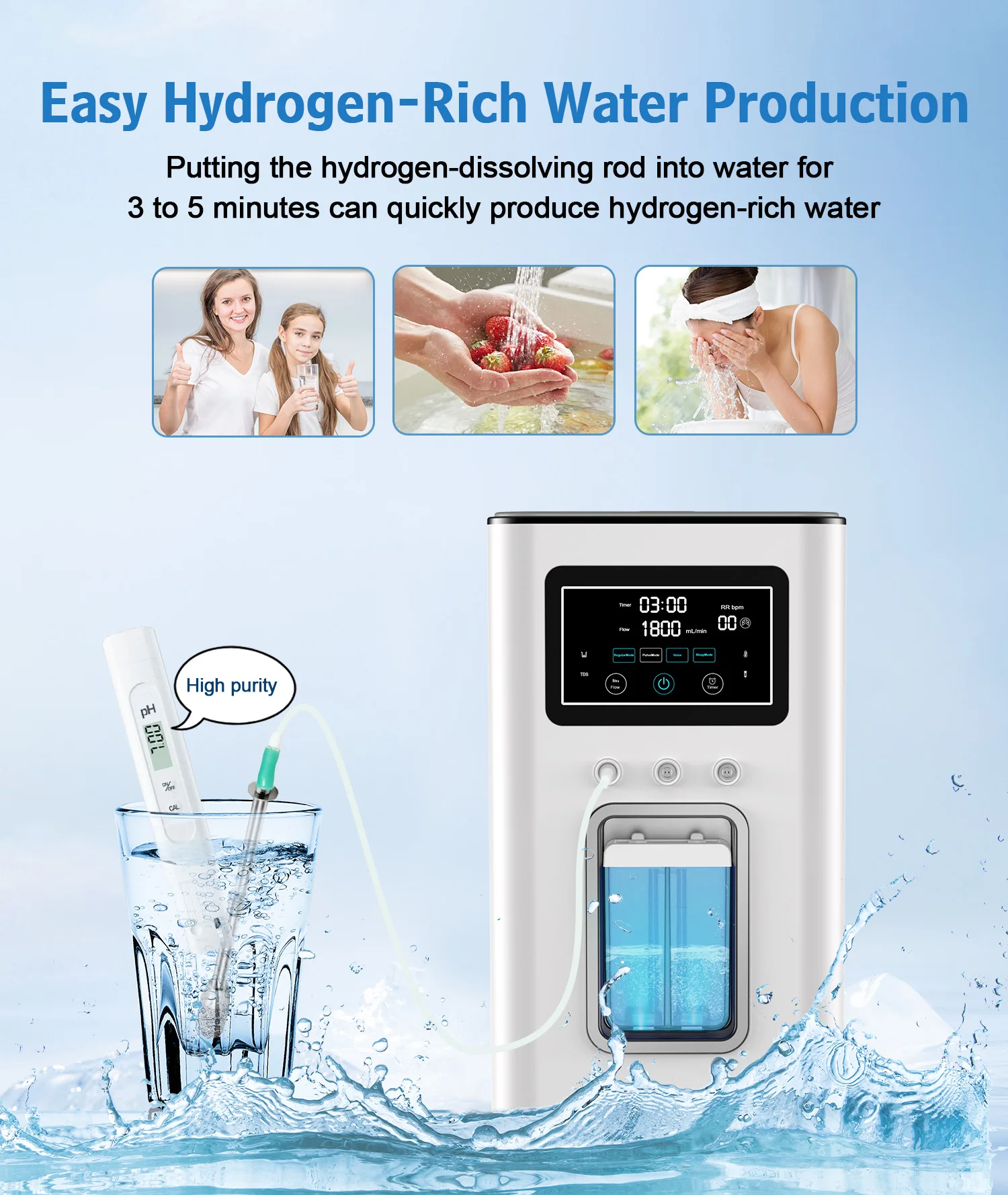 SUYZEKO Wasserstoff-Inhalationsgerät 1800ml H2 O2 Generator PEM Hochreines Wasserstoffwasser-Gerät für Wellness zu Hause – Detail 9