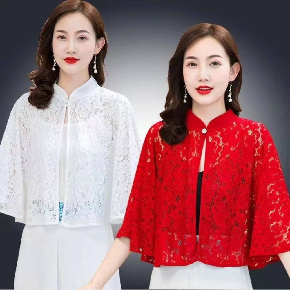 Protection Cervical Spine Spring Summer Shawl Lace Raglan Sleeve Evening Prom Cape Tulle Shawl Air-conditioned Shirt Thin Scarf