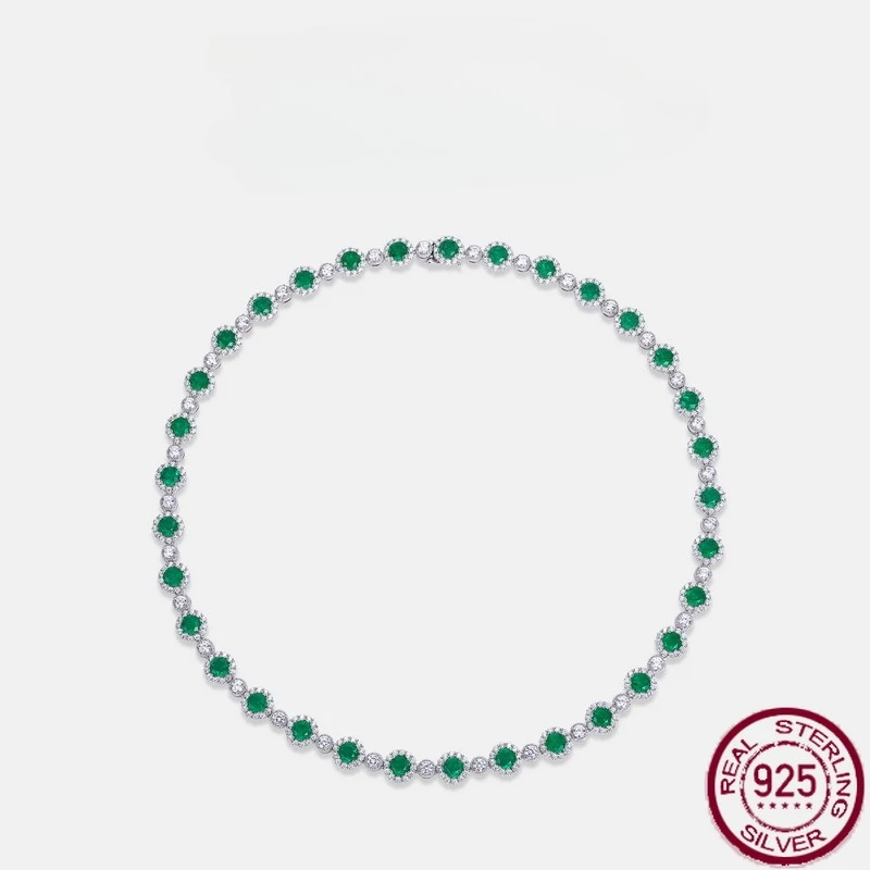 

New S925 pure silver light luxury emerald full diamond necklace set with colorful gemstones, fashionable wedding jewelry