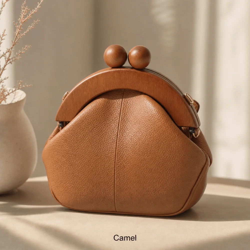 Retro Wooden Bag Handle Replaceable Half-moon Shape Purse Frame Kiss Clasp DIY Bag Accessories For Handbag Wallet