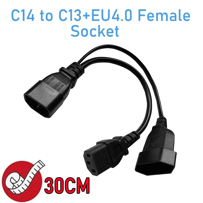 Y Splitter AC Power Cord 3-prong IEC320 C14 to C13+European CEE7/16 2Pin Female Y Spllite Power Cable for UPS PDU(pure copper)