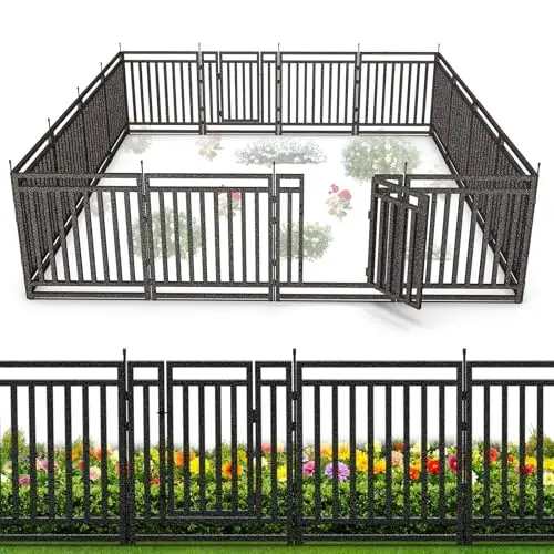 Garden Fence 40in (H) x 36ft (L), 14 Panels + 2 Gates, Durable Outdoor Yard Barrier, Secure Garden Fencing