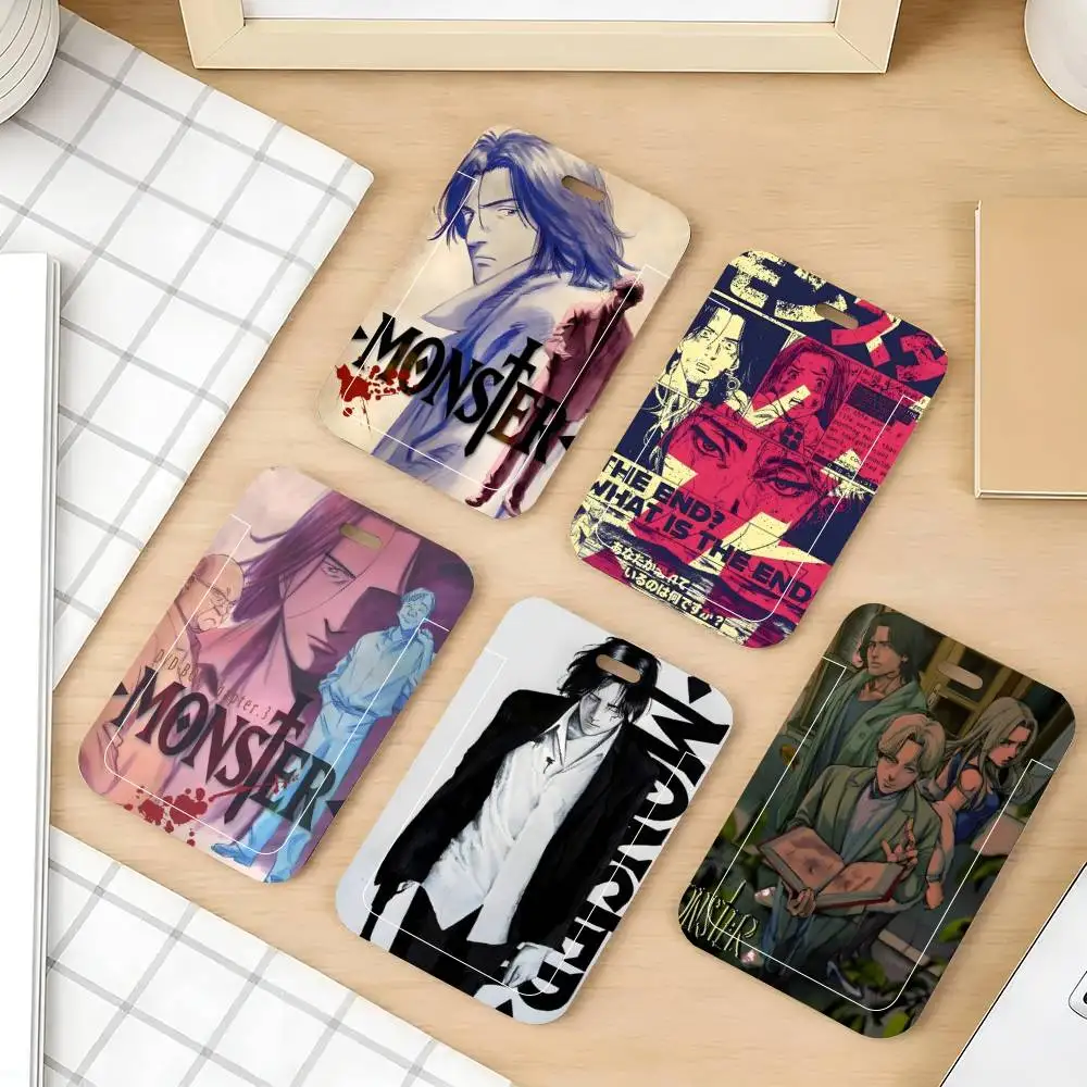 N-Naoki Urasawa S Monster Anime ID Card Holder Lanyard Covers Women Men Work Permit Holder Students Kids Bus Cards Case