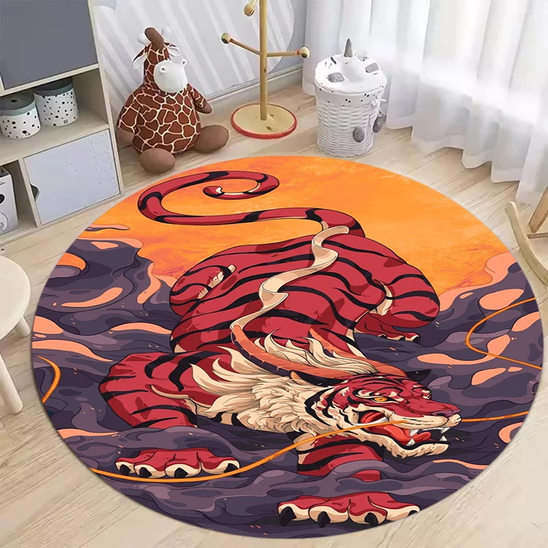Tibetan Tiger Round Carpet Living Room Large Rug Vintage Totem Area Rugs Bedroom Sofa Chair Floor Mat view 3
