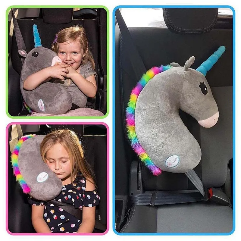 Cartoon Eenhoorn Kussen Knuffeldier Autogordel Cover Knuffels Zacht Kinderkussen Kinderen Taille Kussen Veiligheid Schouderstuk