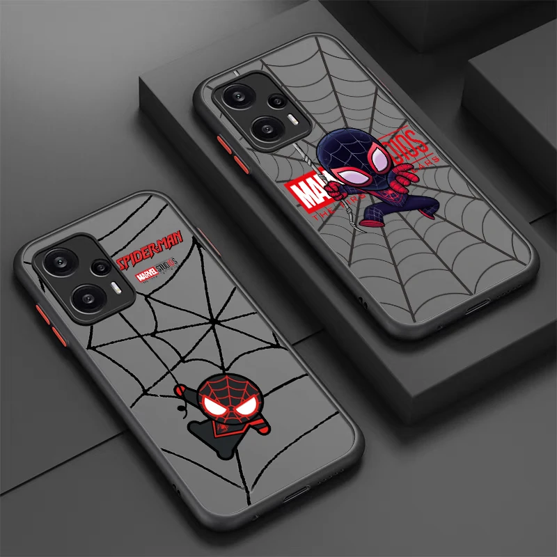 Marvel SpiderMan Cool For POCO X5 X4 X3 NFC X2 M5S M6 M4 M3 M2 C51 F5 F4 GT Pro Frosted Translucent Phone Case