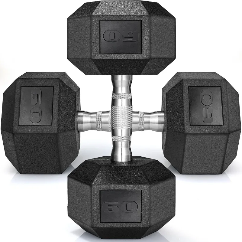 1 Pair/2Pcs 40-75LB Dumbbells Rubber Coated Cast Iron Hex Black Dumbbells Weights Dumbbells Set Stable handle design