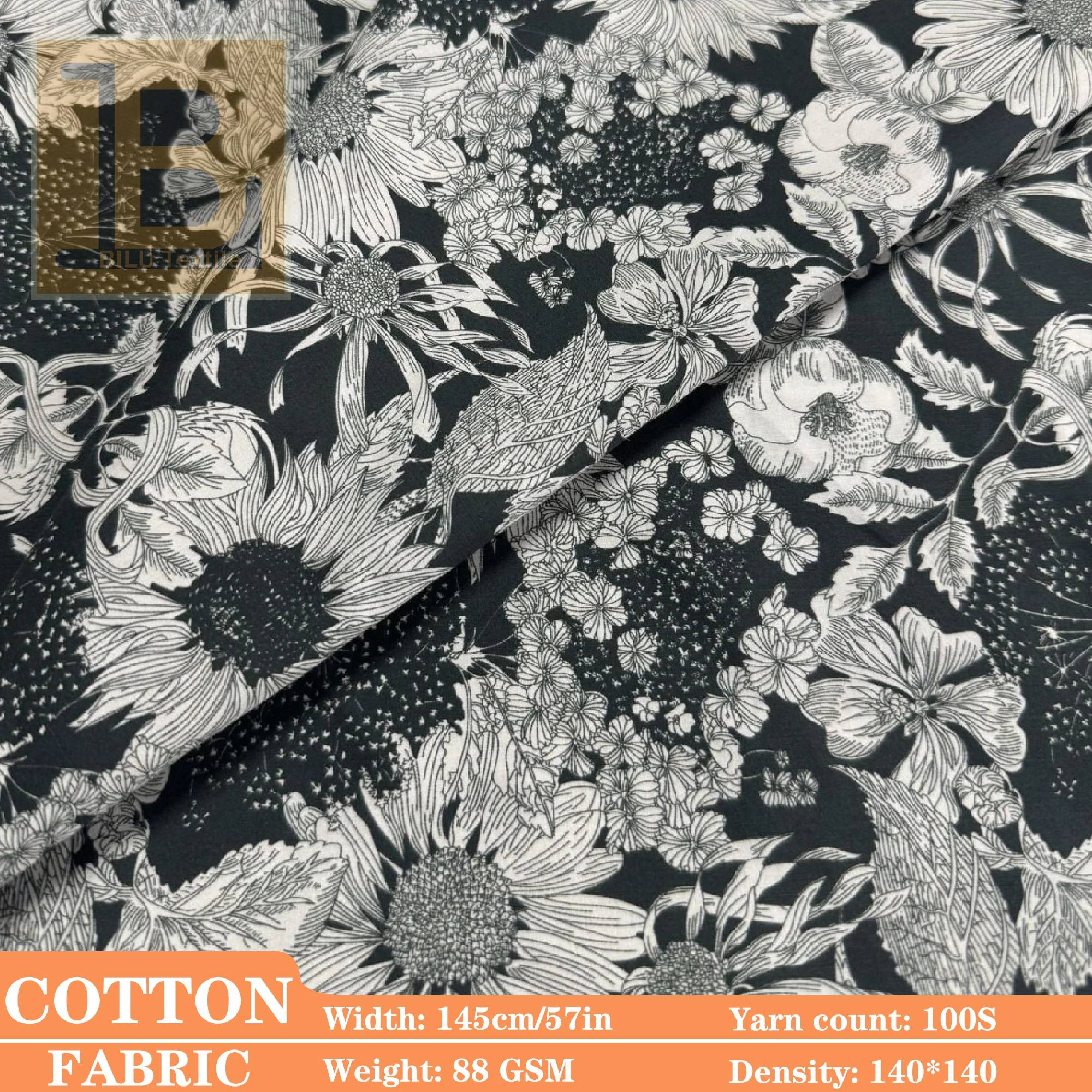 

100%Cotton Fabric, Like Liberty Style Floral 100s Long-Staple Cotton for Dresses shirt DIY Sewing Designer Fabric