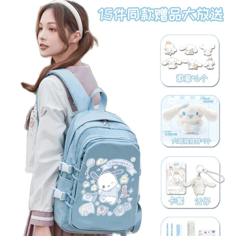 Sanrio Kuromi Schoolbag Pupils Fashion Backpack Cinnamoroll Large Capacity Bags Girl Heart College Backpack Cartoon  Schoolbag