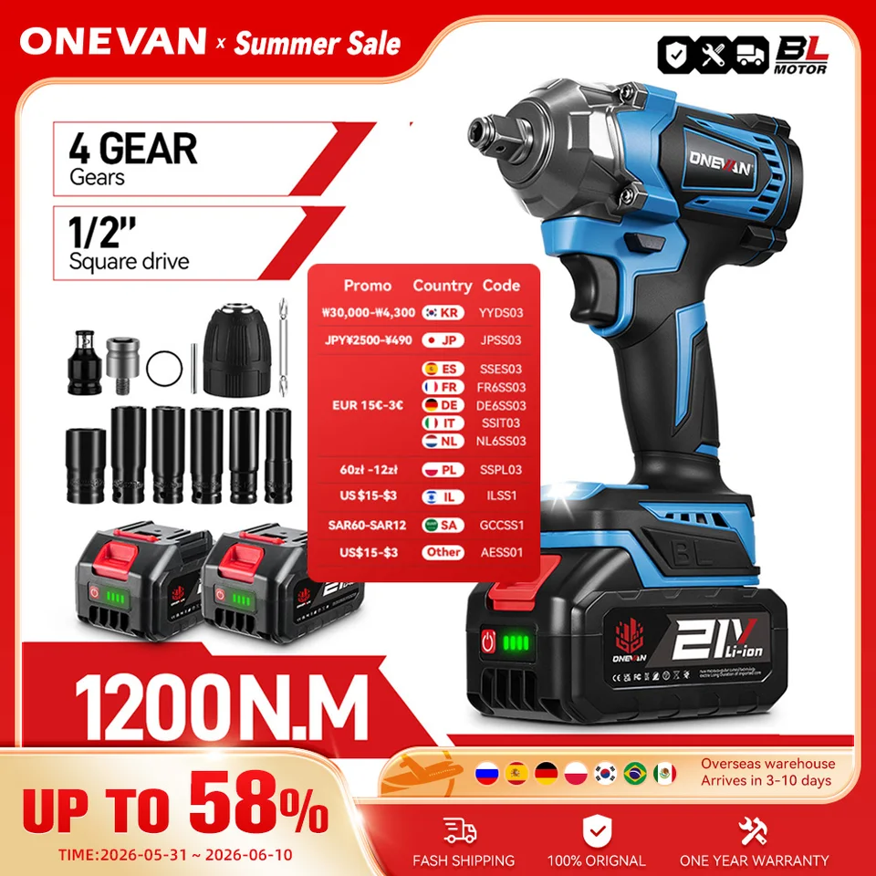 ONEVAN ブラシレス電動インパクトレンチ 1200N.m 18V