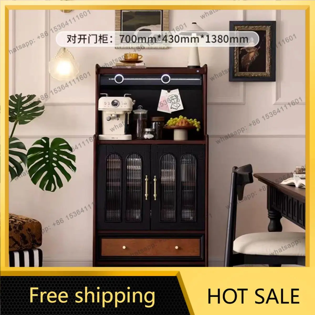 LS French retro combination side cabinet integrated storage against the wall medium antique coffee cabinet