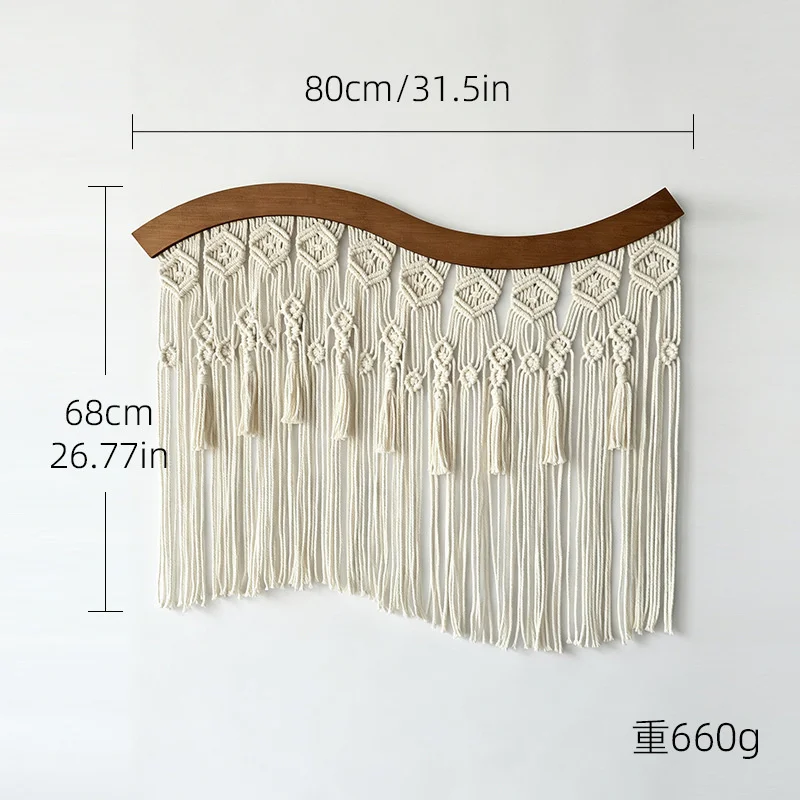 80x68cm Macrame Wall Hanging Tapestry Boho Cotton Woven Tassel Wooden Arch Living Room Bedroom Background Wall Decor