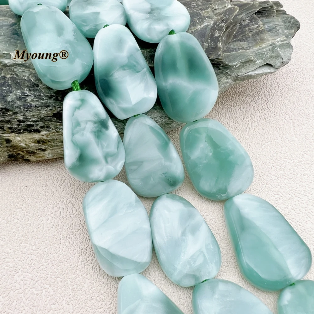 Large Freeform Natural Green Angelite Stone Slice Pendant Beads MY230859