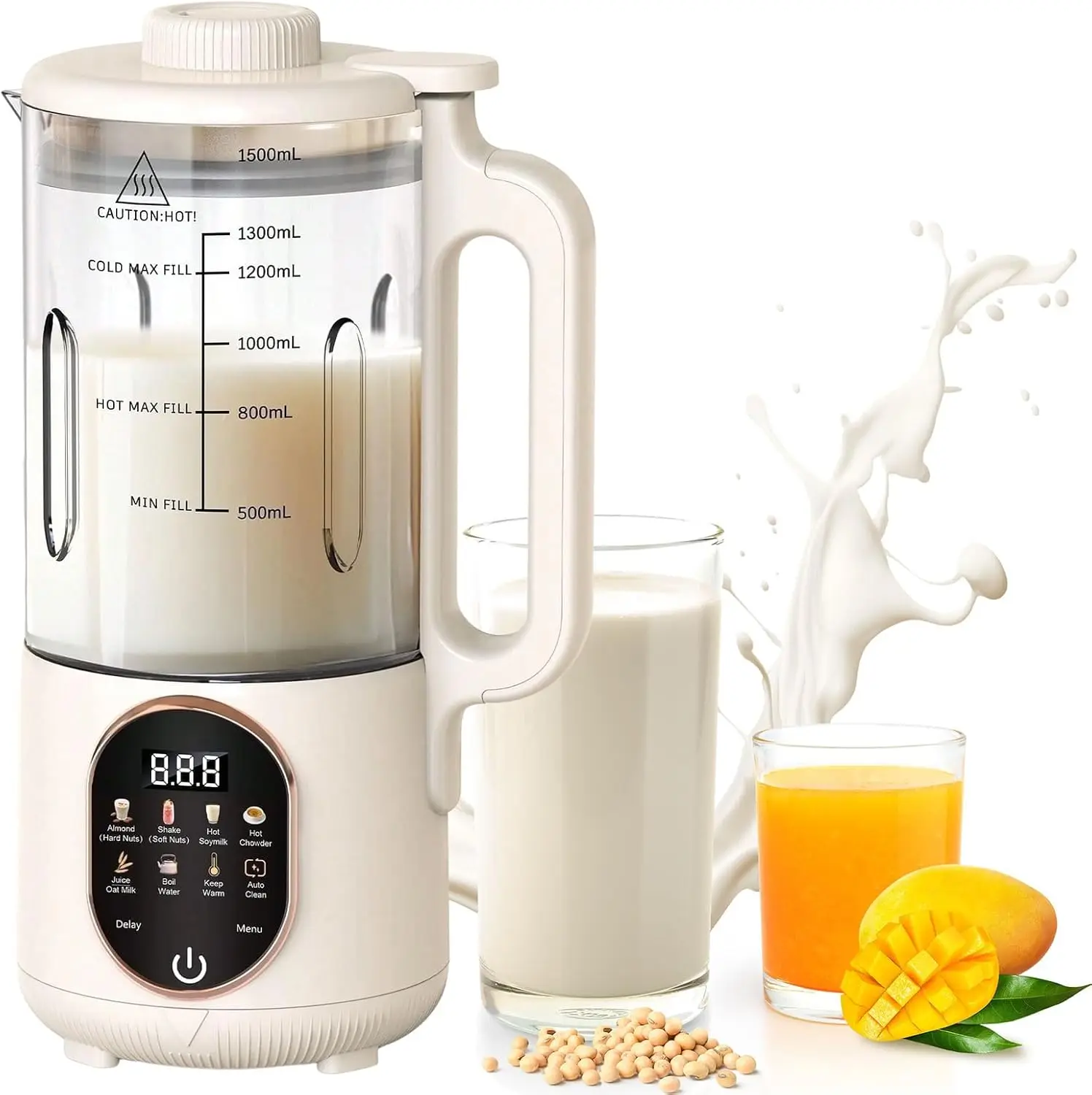 

50oz Nut Milk Maker Machine, 8-In-1 Soy Milk Maker with Delay Start, Keep Warm, Boil Water,Stainless Blender for Homemade Almond