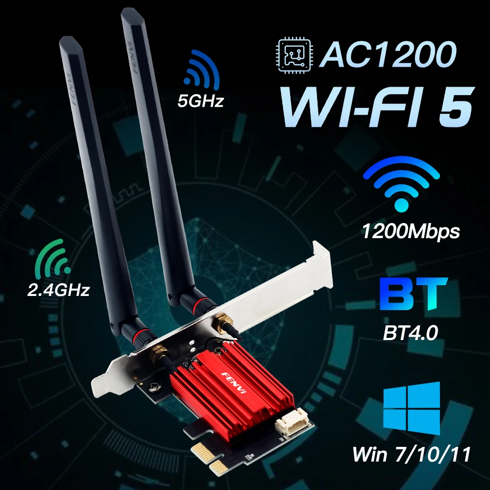 FENVI WIFI 5 AC1200 Wireless Adapter Bluetooth 4.0 Dual Band 2.4G/5GHz PCI-E 802.11AC Network Card Lan Receiver for Win7/10/11