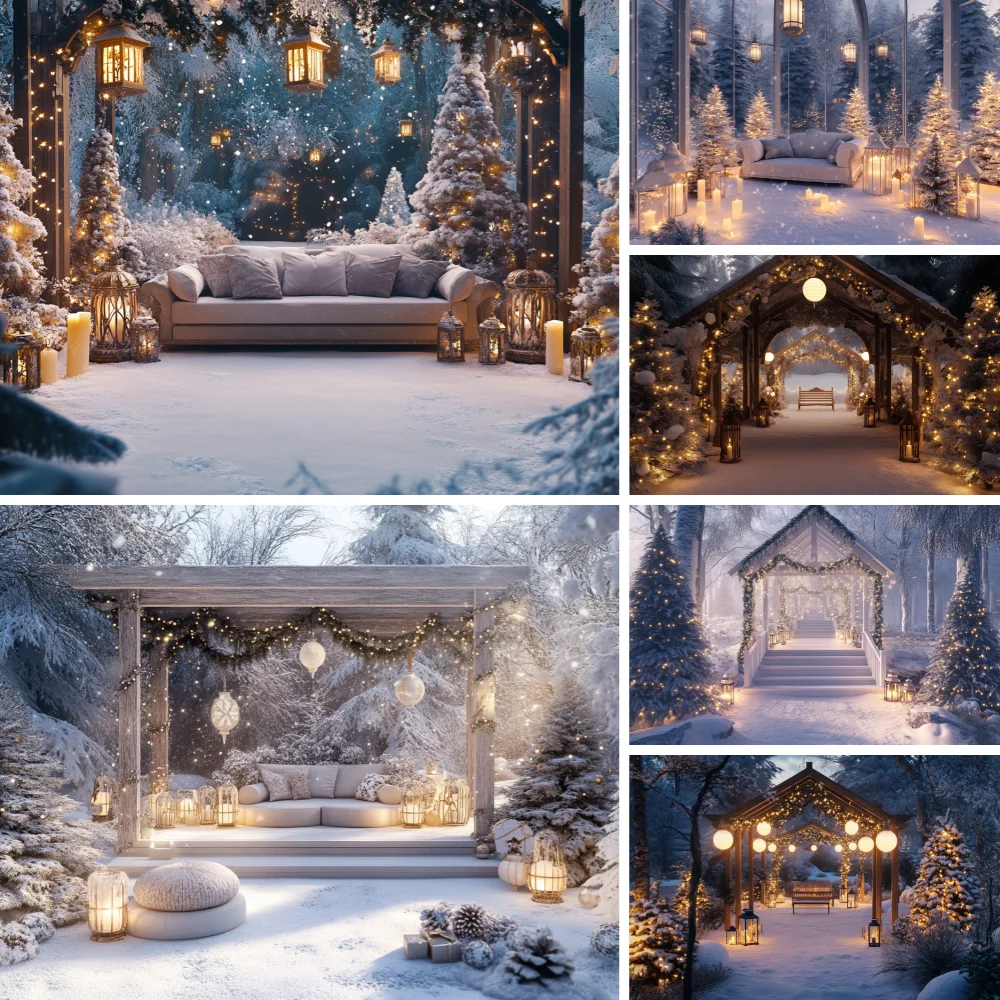 

Christmas Night Photography Background Snow Glitter Lights Street Forest Decor Kids Adult Family Portrait Photo Backdrop Studio