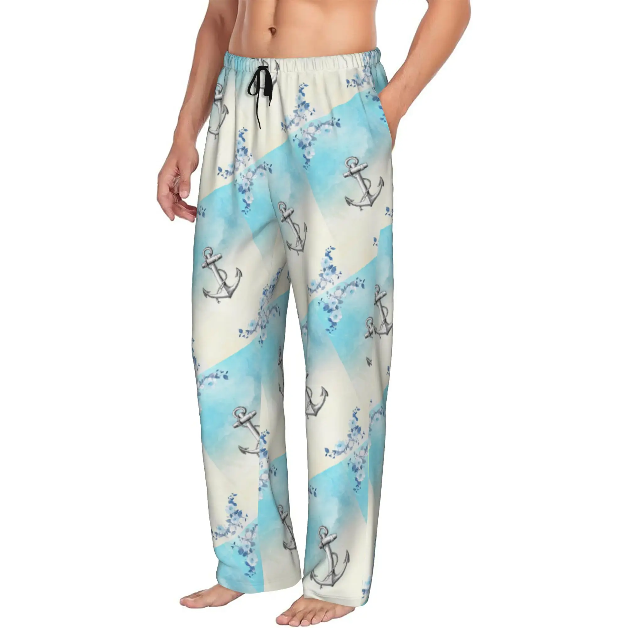 Custom Nautical Sailors  Pajama Pants Men  Lounge Sleep Stretch Sleepwear Bottoms with Pockets
