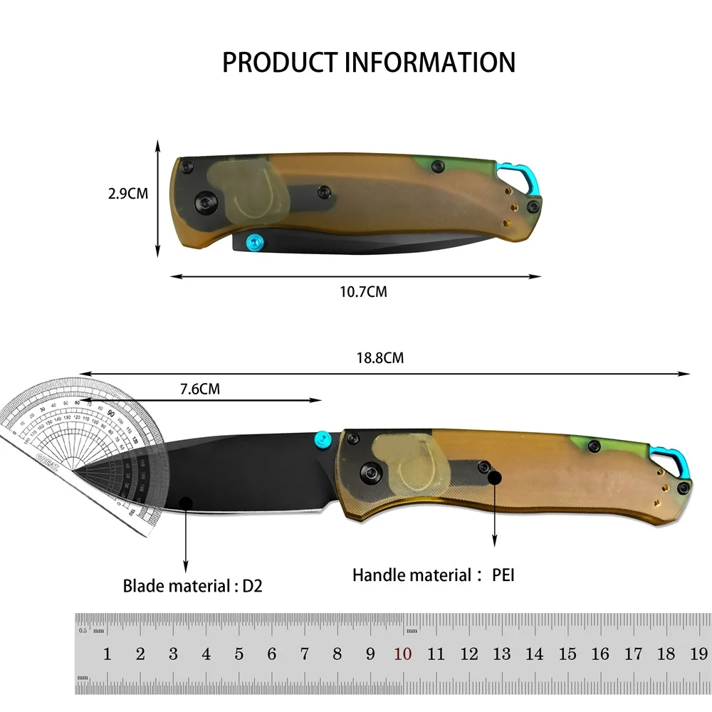 High Quality BM 535 Bugout Folding Tactical Knife D2 Blade PEI Handles Camping Hunting Pocket Knives Self-defense EDC Tool