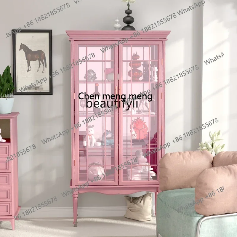 

xx1Solid wood wine cabinet with glass door, living room storage, TV side cabinet rack