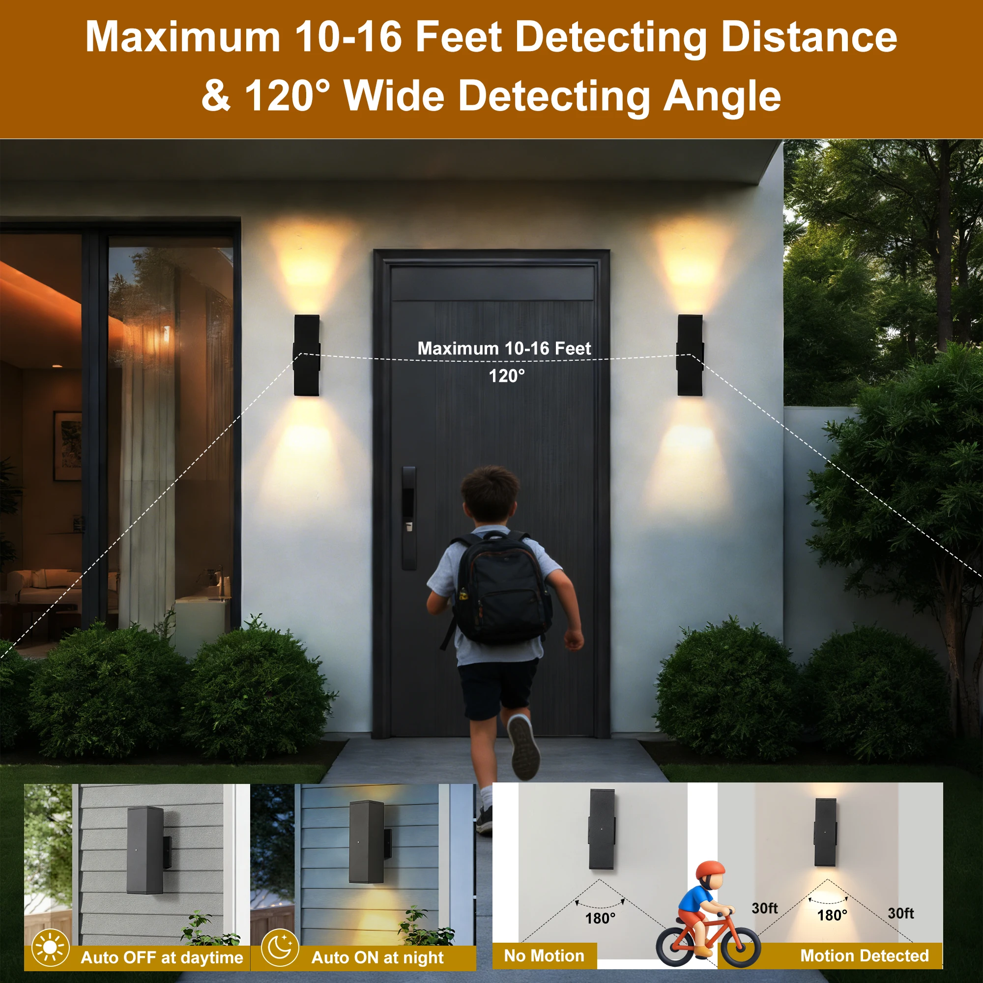 Motion Sensor Outdoor Wall Lights 2 Pack, Matte Black Aluminum Up Down LED Sconce, Dusk to Dawn Waterproof Exterior Light
