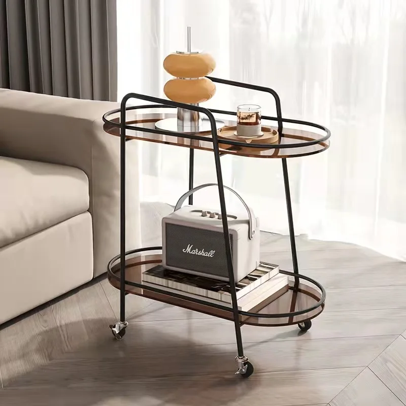 JOYLIVE Glass Cart Movable Sofa Side Table 360 Degree Universal Wheel Wear-resistant Storange Rack 2022 Home Use Dropshipping