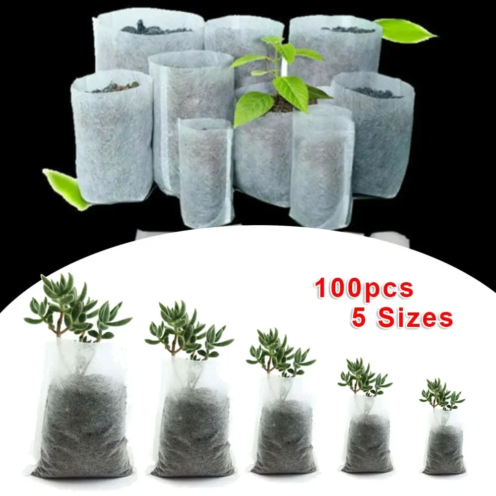 100pcs Biodegradable Nonwoven Nursery Plant Grow Bags Seedling Growing Planter Planting Pots Garden Eco-Friendly Ventilate Bag