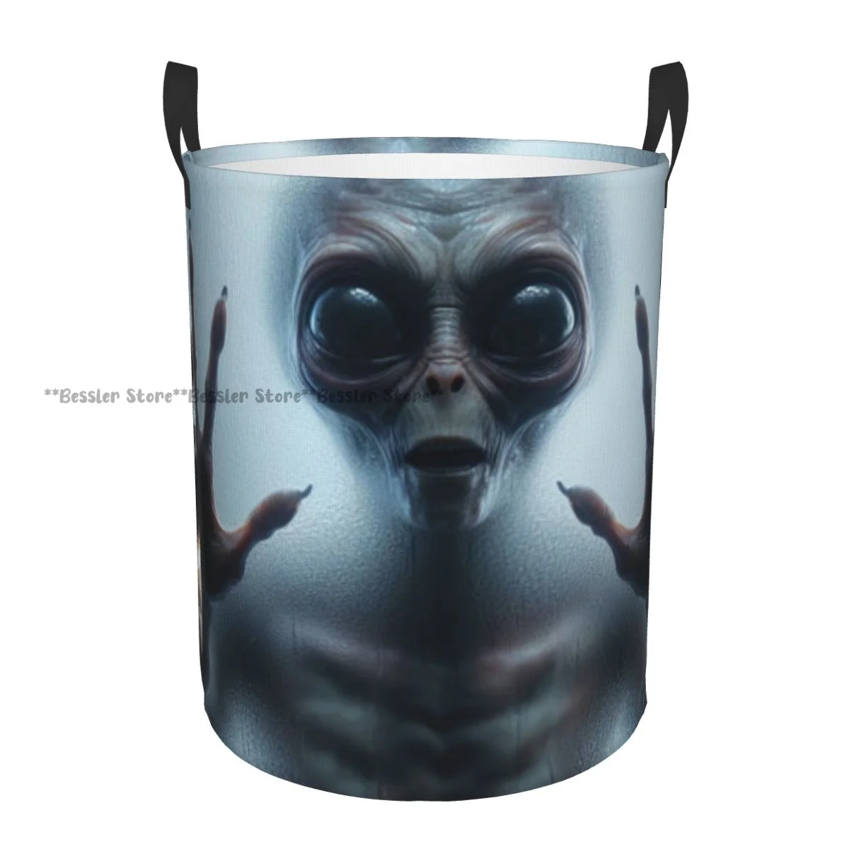 Dirty Laundry Basket Alien Humanoid Behind Obscured Glass Hands Folding Clothing Storage Bucket Home Waterproof Organizer