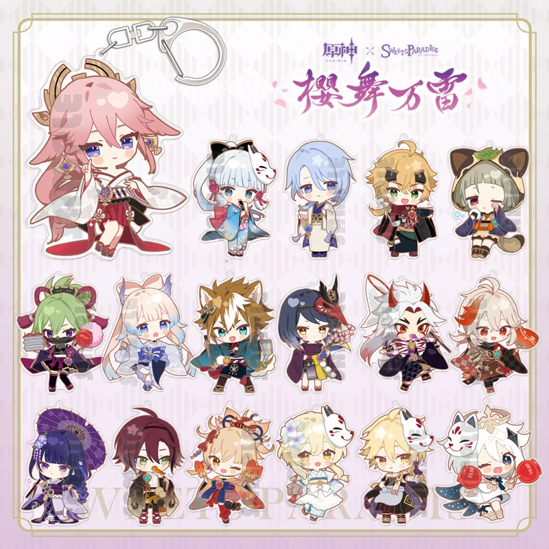 Genshin Impact Beelzebul Hu Tao Zhong Li Klee Yae Miko Paimon Popular Anime Peripheral Acrylic Keychain Cute Backpack Pendant