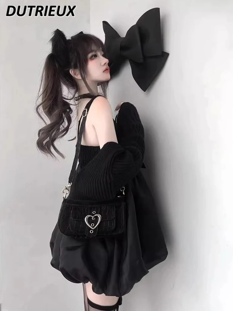 

Black Sweet Bow Birthday Bud Suspender Mini Dress Summer Cute Spice Girl Sleeveless Versatile Fluffy Princess Short Dresses