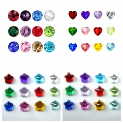 3/4/5mm 60pcs Heart Round Star Flower Charms Glass Birthstone Floating Charms Living Glass Memory Floating Lockets DIY Jewelry