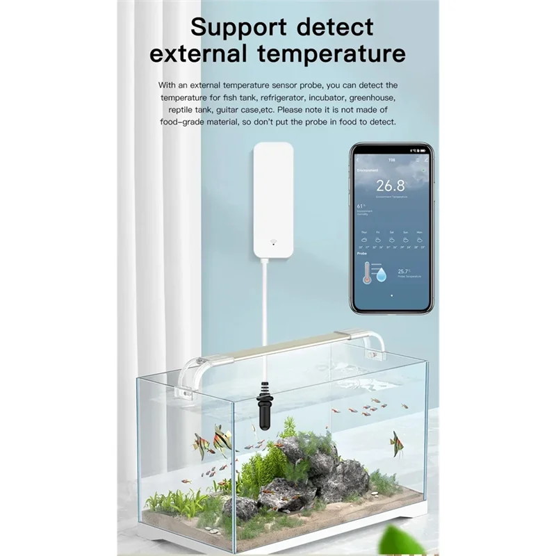 

【B74A】для растений для аквариума Tuya Wi-Fi датчик температуры и влажности с внешним зондом для умного дома гигрометр приложение мониторинга