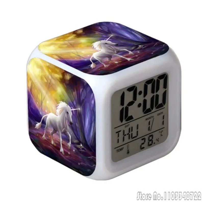 

Anime Unicorn Rainbow Alarm Clock Creative Student 8x8x8cm LED Cube with Colorful Light Display Time Week Month