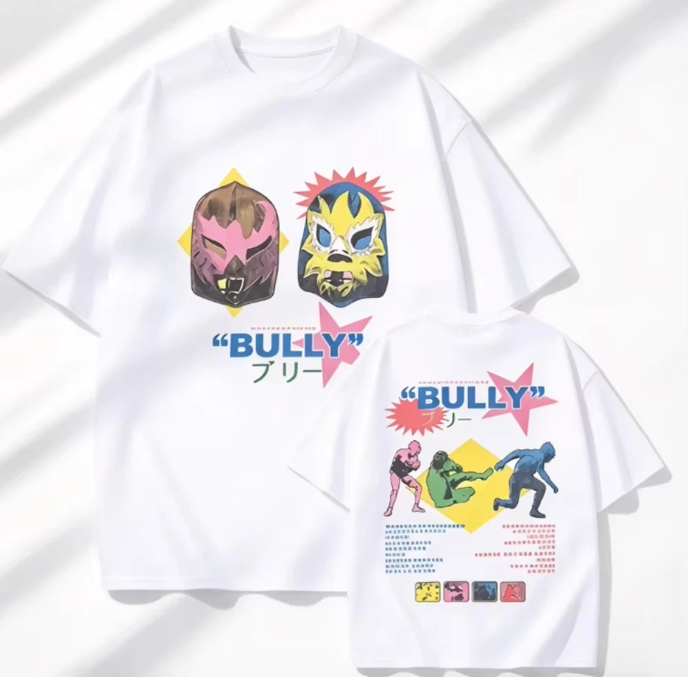 2026 Double-Sided Vintage Mexican Wrestler Mask Print High-Quality Comfortable Loose Street Style Short-Sleeve T-Shirt