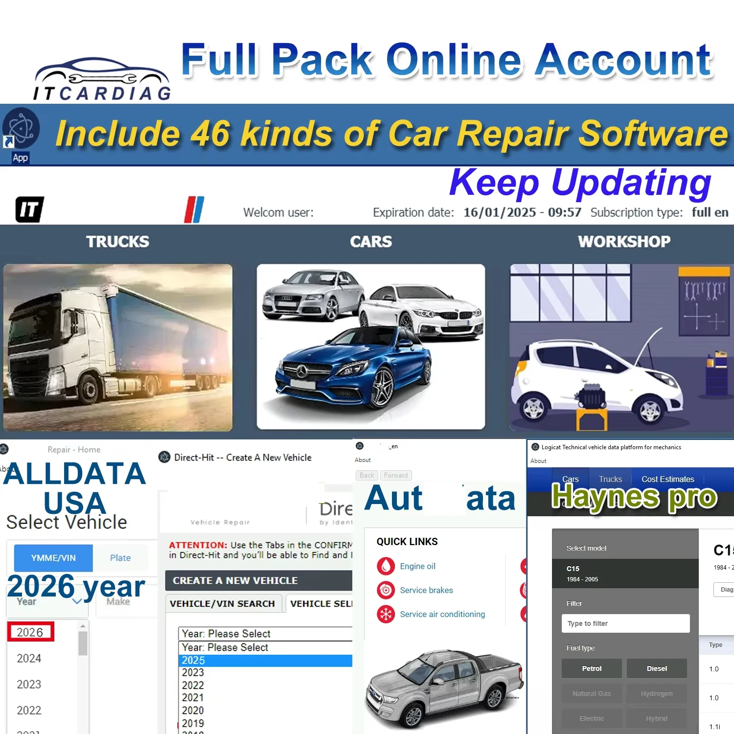 

Online Update Full Pack Online Account for Alldata USA Haynes PRO Service Box Workshop Car Repair Software Keep Updating