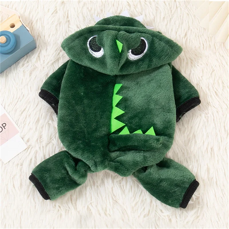 Dog Clothes Pet Winter Green Hoodies Cute Dinosaur Plush Autumn Warm Puppy Sweatshirts Cat Apparel Sweater Dog Clothes Costume