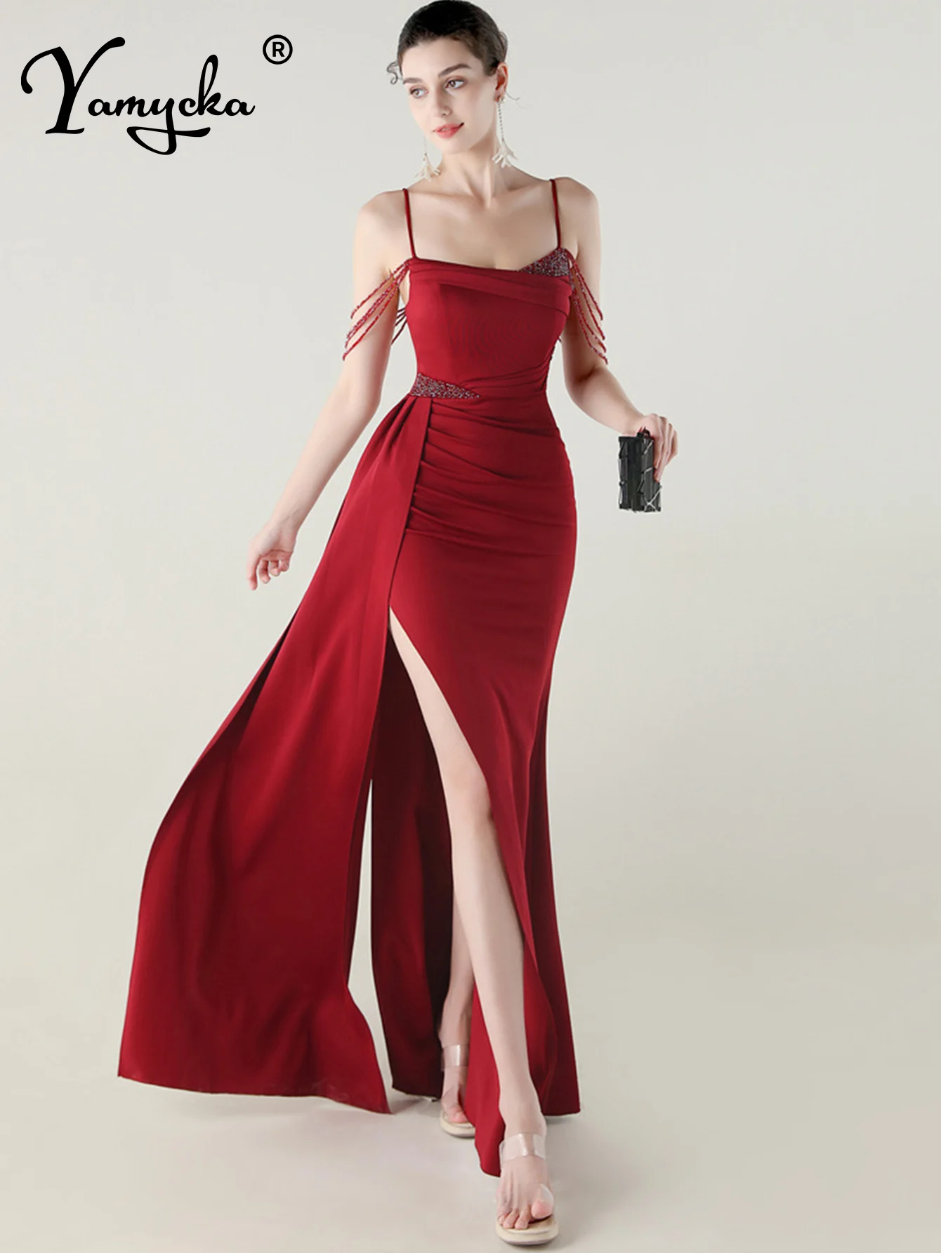 Sexy dos nu slip strass robe d'été femmes fête de mariage longues robes 2025 femme élégante robes de soirée d'anniversaire vestidos