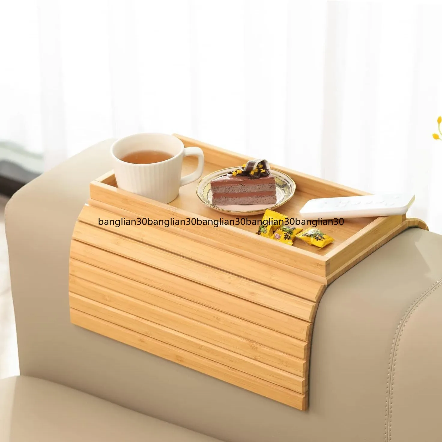 Solid Wood Sofa Armrest Tray Home Living Room Deli Coffee Lazy with Groove Side Sofa  Tray