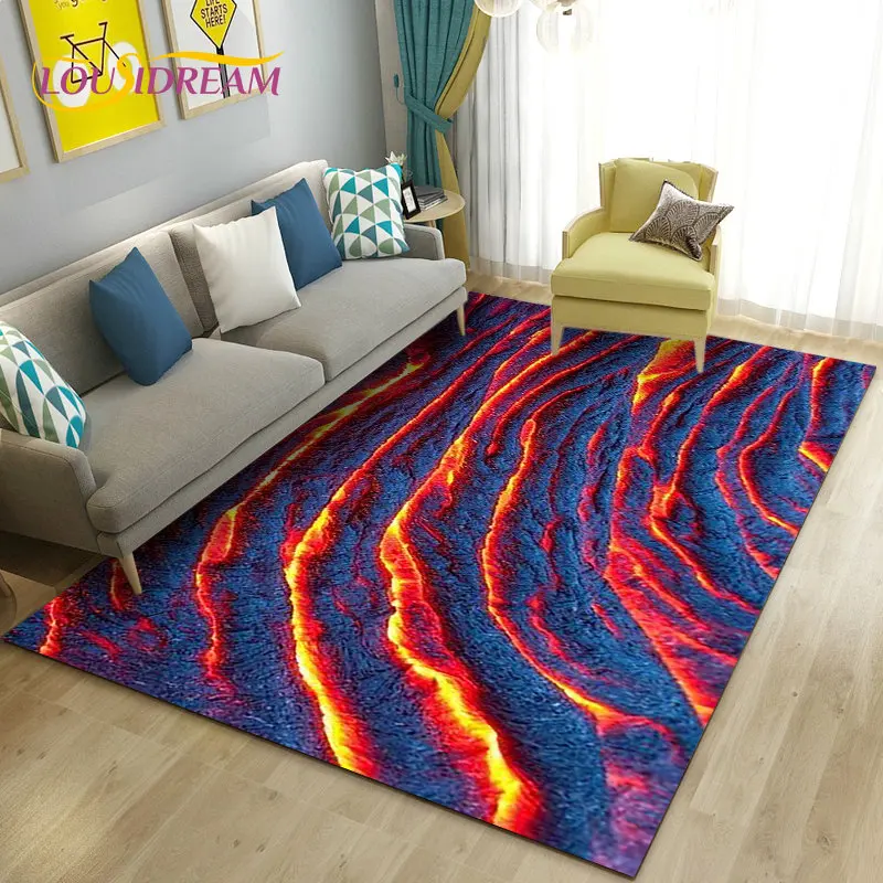 3D Volcano Lava Magma Area Rug Large,Carpet Rug for Living Room Bedroom Sofa Doormat Decoration,Kid Game Play Non-slip Floor Mat