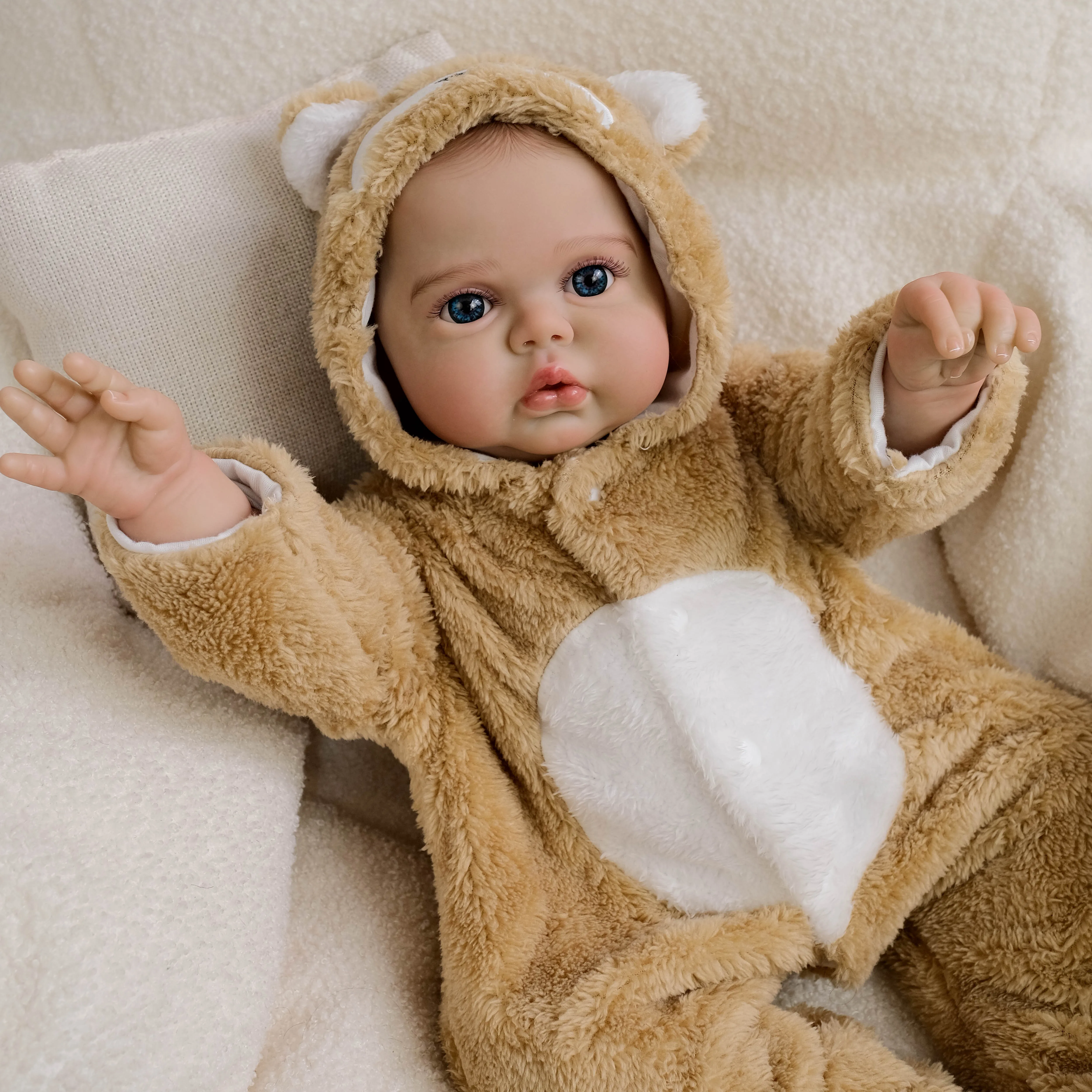NPK 19 بوصة نابض بالحياة تولد من جديد دمية طفل التوائم المخللات القماش الناعم الجسم رسمت باليد الشعر محبوب الوليد دمية طفل لجامعي #4