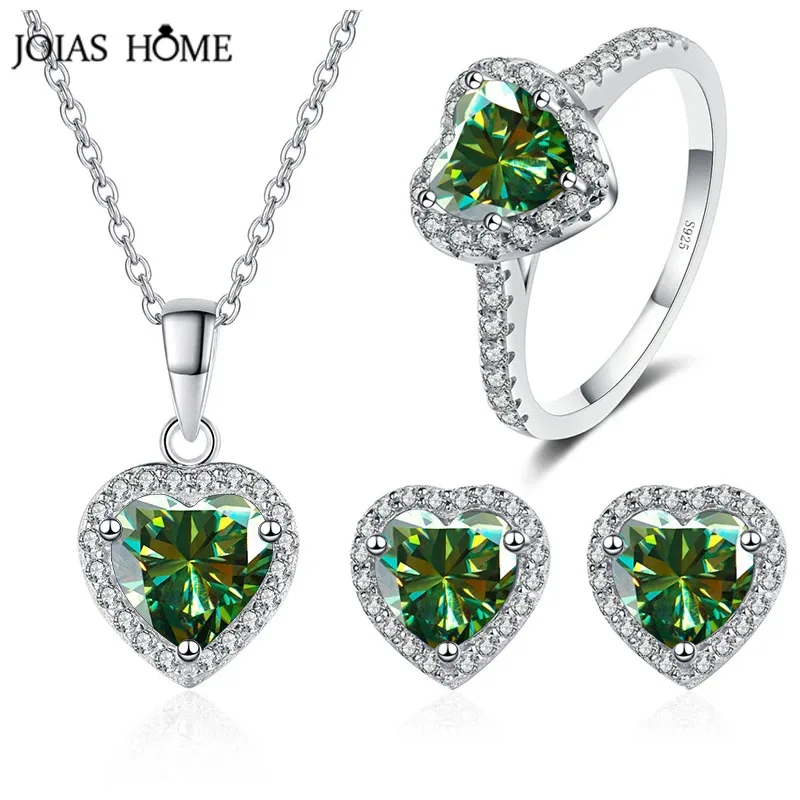 

Joias Home 1CT Pink White Bluish Green Multi Colors Moissanite Heart Shape Pendant Necklace Earrings Ring Jewelry Set For Women