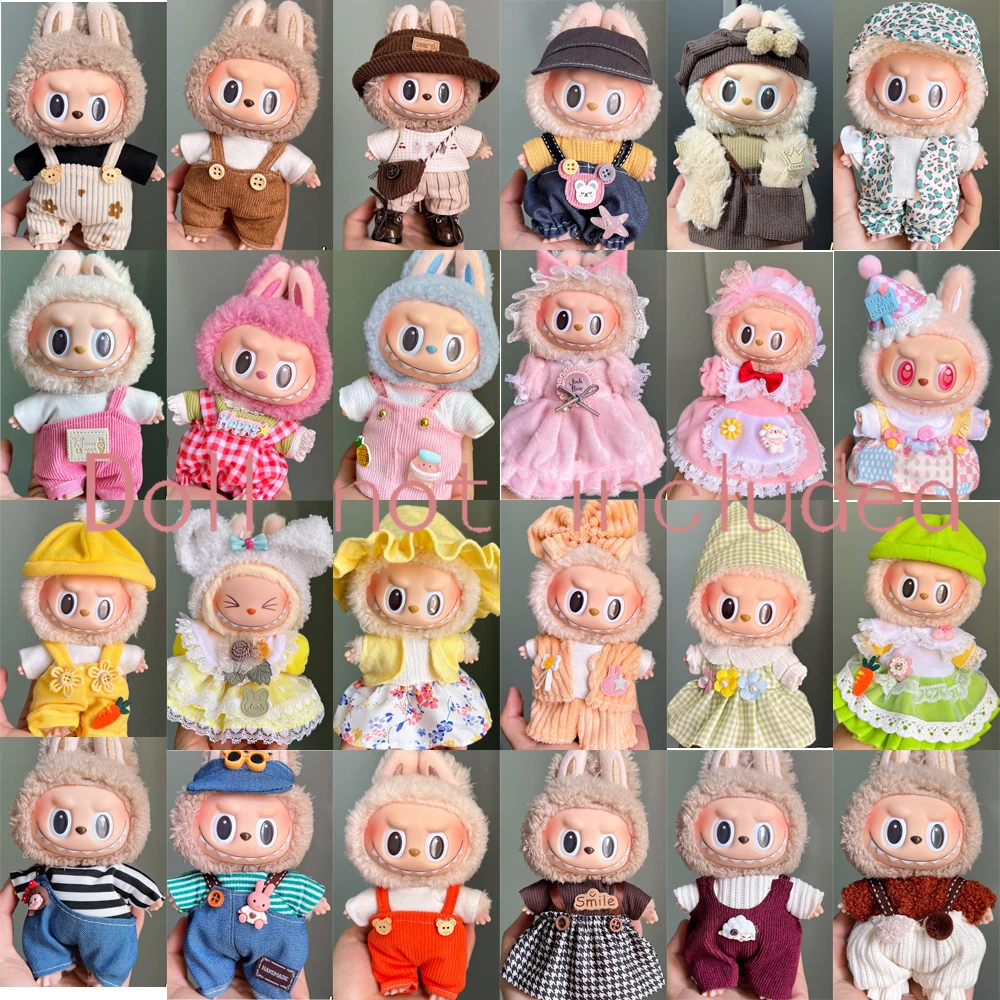 

For 15-17CM Labubu Mini Accessories Clothes Clothing Dolls set Sitting Party Scarf Hat Bag Cute Decoration Gift（Only Clothes）