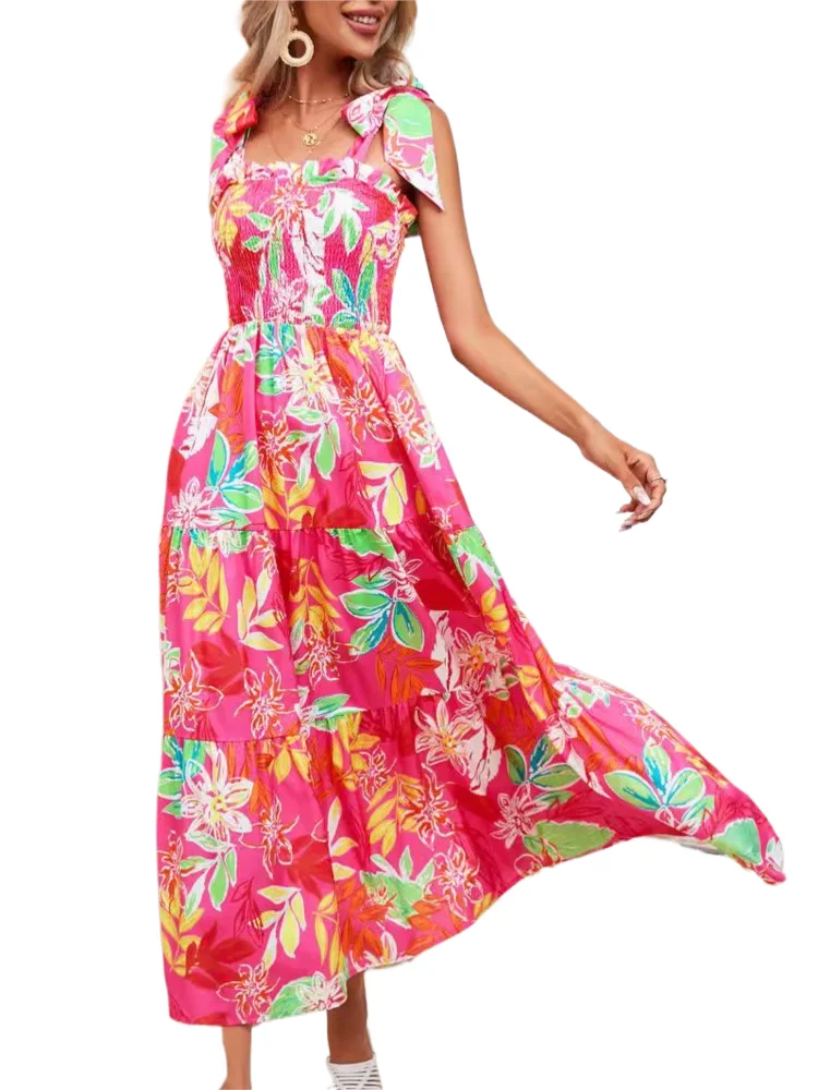 

Women Fashion Print Dress Casual Sleeveless High Waist Loose Dresses Robe Femme Beach Holiday Party Womens Clothing Summer New