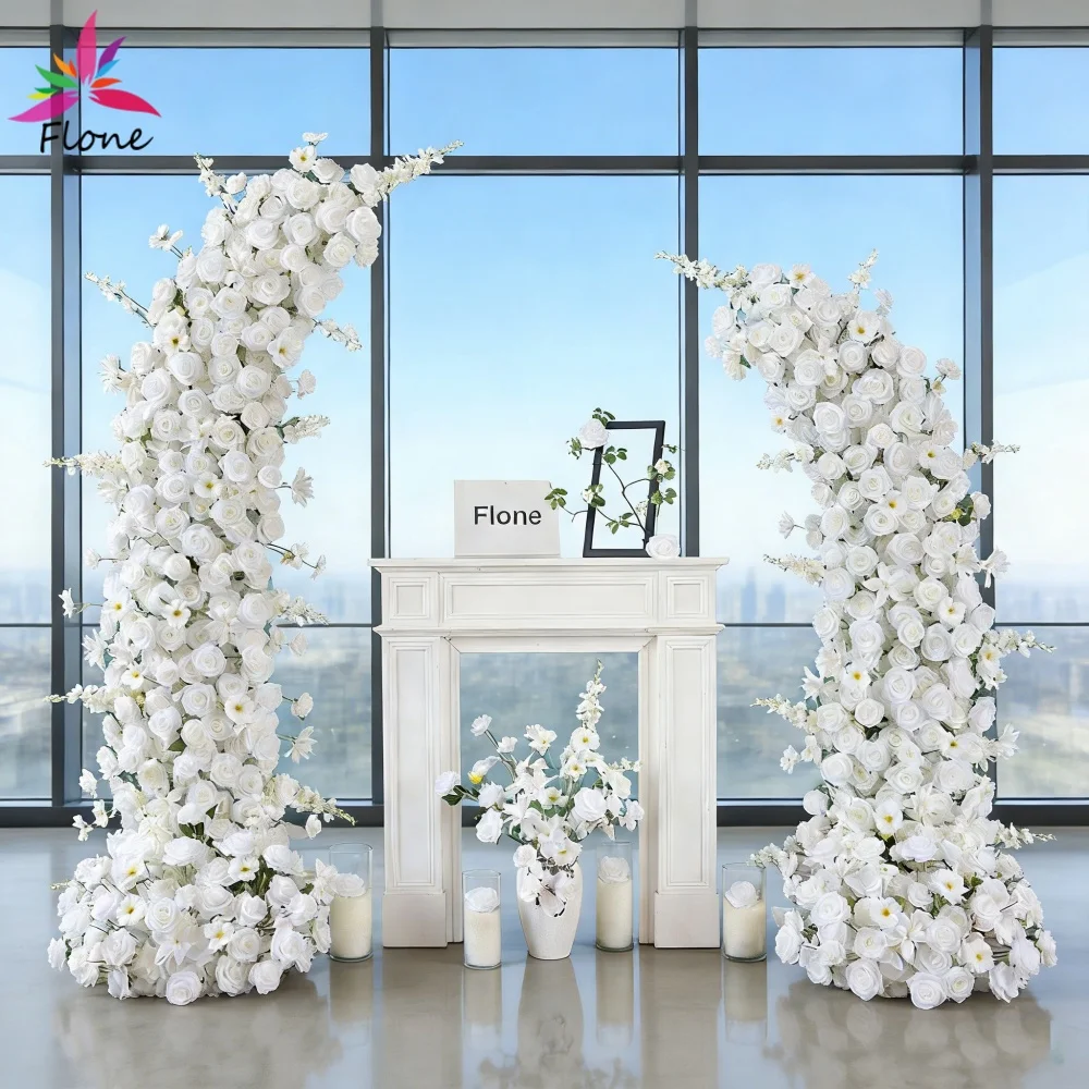 

Crescent Moon Artificial Flowers Arrangement Wedding Event Decoration High-end White Rose Sztuczne Kwiaty Backdrop Decor FL2886