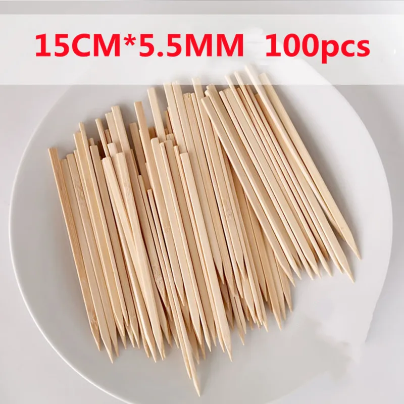 100pcs 15cm*5.5mm Bamboo Skewer Sturdy Disposable Barbecue Fruit Natural Wood Sticks Barbecue Party Food BBQ Tools Accessorie