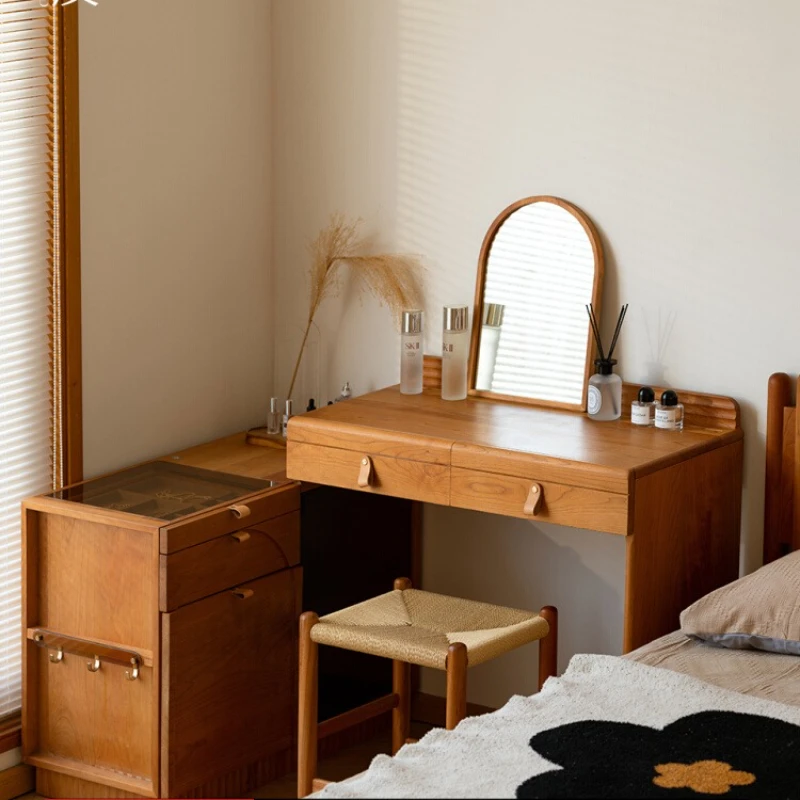 

Gray wood, Muyan dresser, solid wood retractable cherry wood Nordic Japanese-style small apartment bedroom makeup table