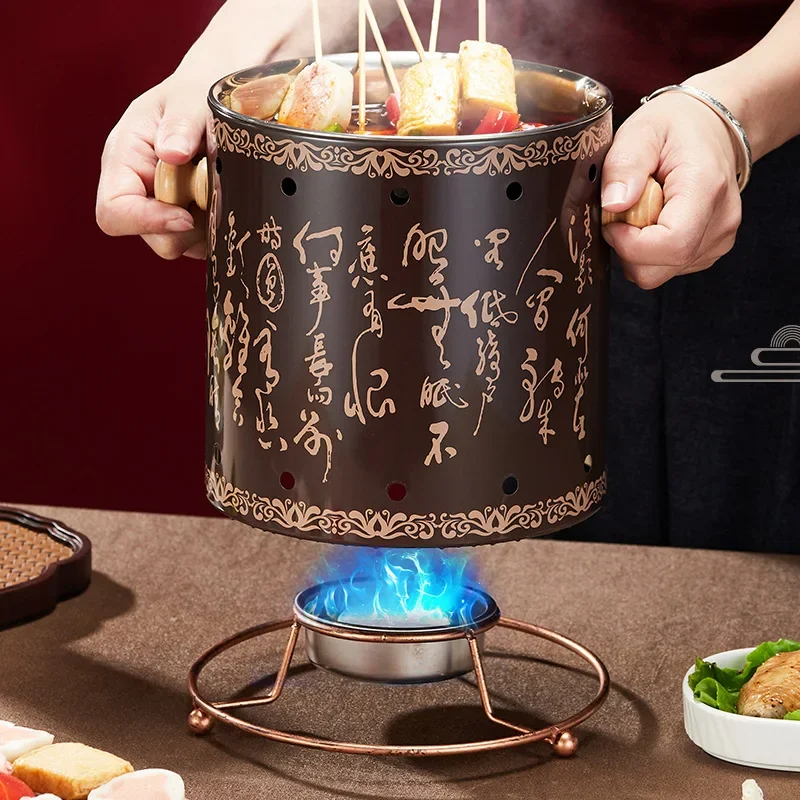 Olla Caliente para Alcohol, Estilo Nacional Retro, Especial para Shabu, Brochetas de Pollo Picantes, Olla Bobo